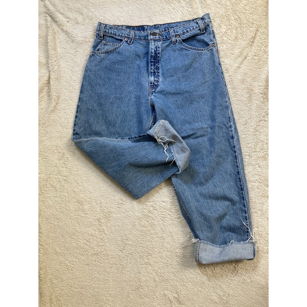 Levi's Orange Tab 550 Relaxed Baggy Light Wash Denim Jeans Cut Off 33 x 26.5